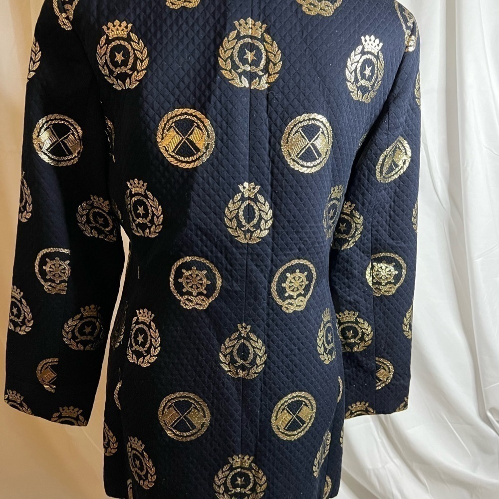 #Vintage Albert Nipon Navy & Gold Print Jacket - Picture 5 of 6